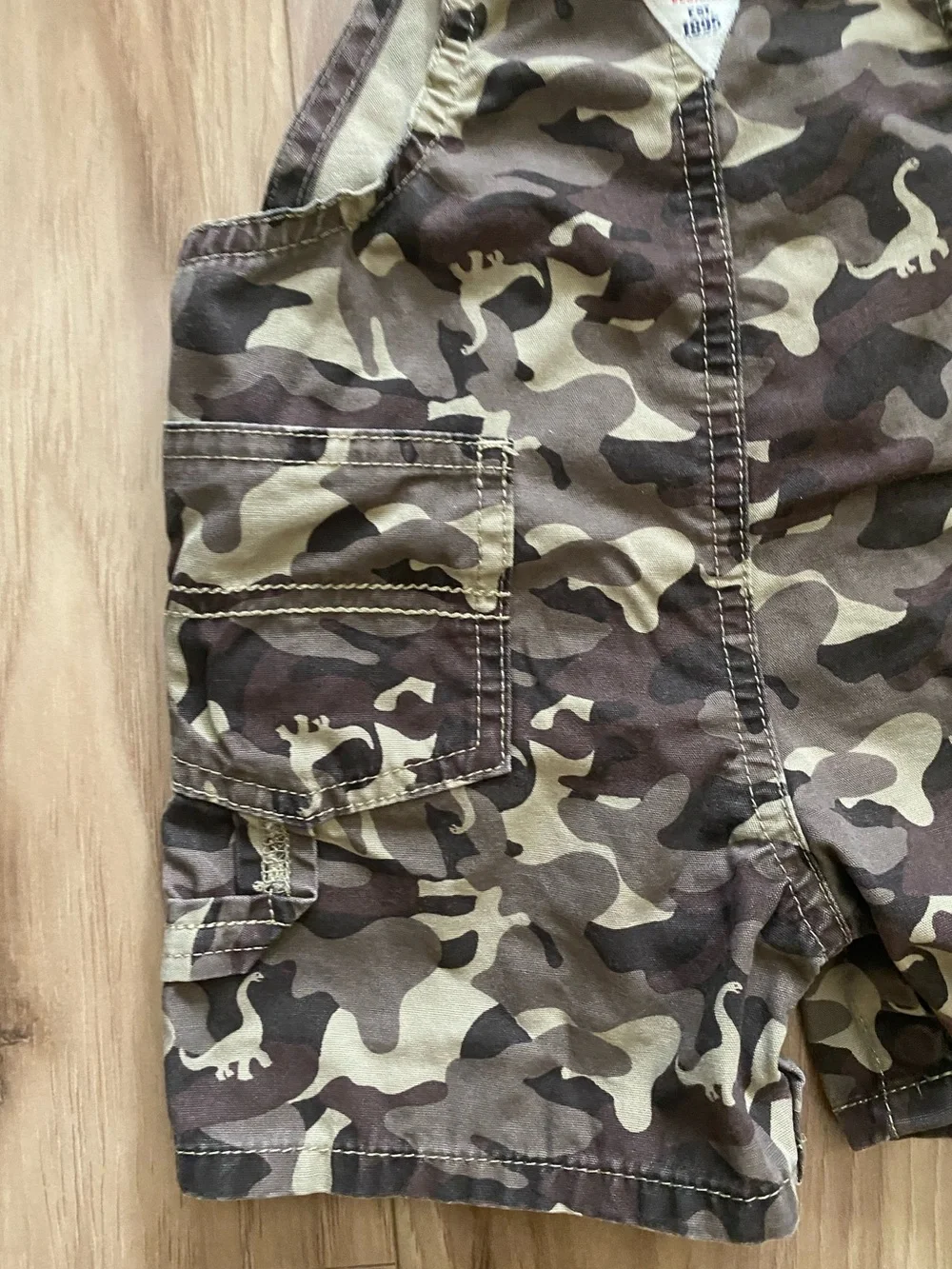 OshKosh B'gosh Boys Camo With Dinosaur’s Overall Shortalls Size 6 Months